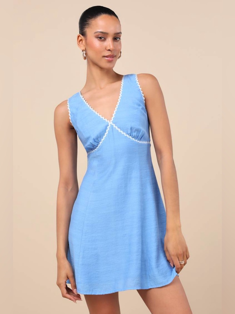 Lulus Arelie Blue Rickrack Sleeveless Mini Dress Size M